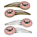 Carolines Treasures Checkerboard Pink Fawn Pug Barrettes Hair Clips, Set of 4, 4PK BB1262HCS4